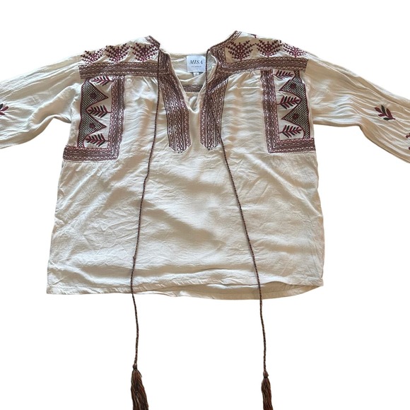 Women S MISA Los Angeles Luna Embroidered Blouse Shirt Top Popover Long Slv Boho - Picture 2 of 5